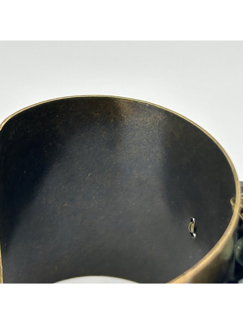 Vintage Brass Wide Cuff Bracelet Black Gold Beaded Cluster Boho Statement - Picture 6 of 11